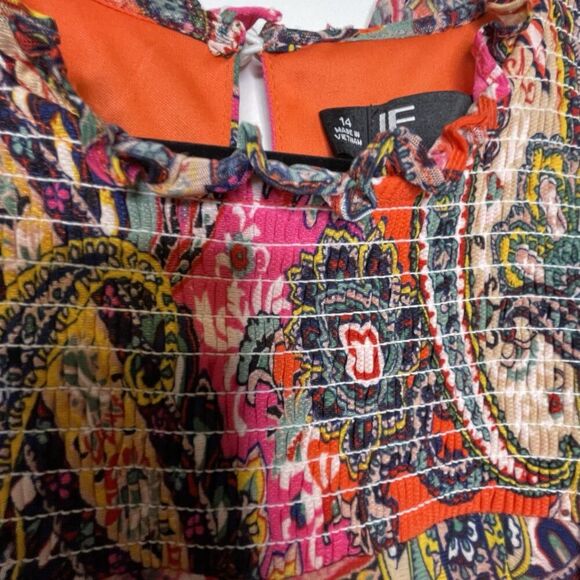 Leslie Fay Sleeveless Smocked Shift Dress Women's Sz 14 Paisley Floral Boho - Picture 11 of 16